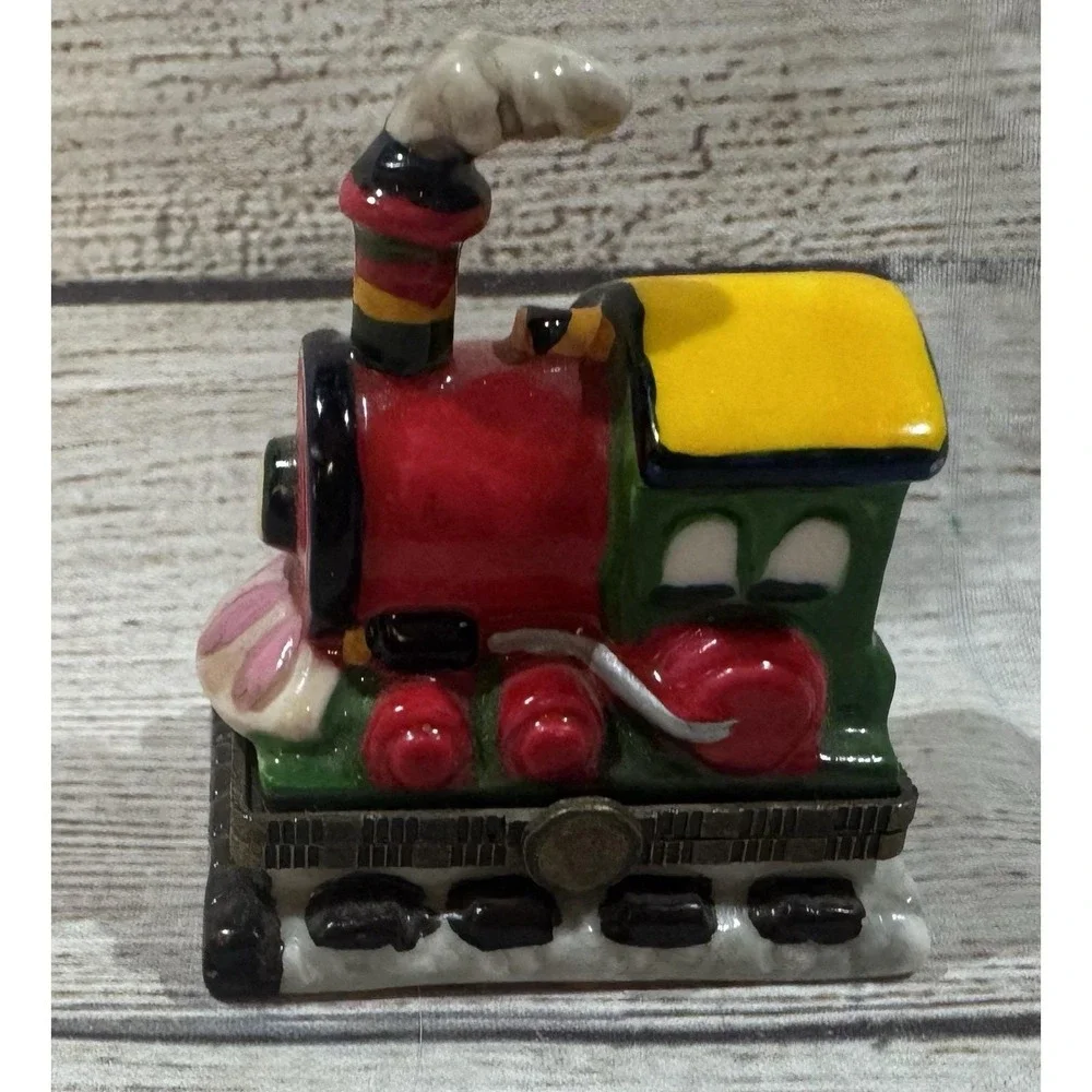 Trinket Box Steam Engine Shape Ceramic Hinged Keepsake Box Colorful Train T12